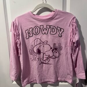 Peanuts Pink Snoopy Howdy Fringe Long Sleeve Tee